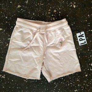 LPA Rose Shorts Coral Pink Beige Raw Cut Floral Embroidery Revolve XS NWT $98
